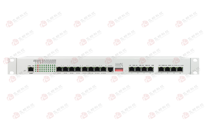 飛暢科技-32路電話+16E1+4FE+4GE+2路數(shù)據(jù)+SNMP+console（19英寸，物理隔離）電話光端機