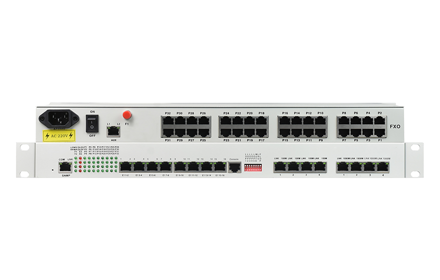 飛暢科技-32路電話+16E1+4FE+4GE+2路數(shù)據(jù)+SNMP+console（19英寸，物理隔離）電話光端機