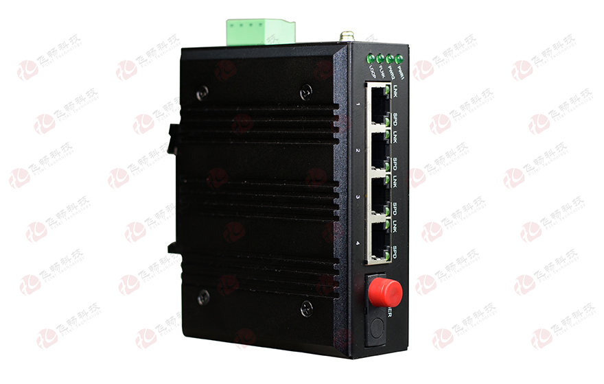 飛暢科技-mini工業(yè)軌式 4路百兆(物理隔離，總帶寬100M)轉(zhuǎn)1路百兆光